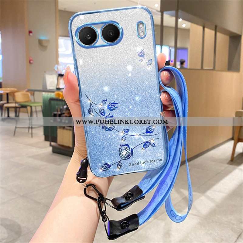 Kuori Oneplus Nord 4 Strasseilla Ja Paljeteilla Koristeltu Nauha