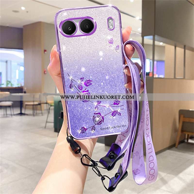 Kuori Oneplus Nord 4 Strasseilla Ja Paljeteilla Koristeltu Nauha