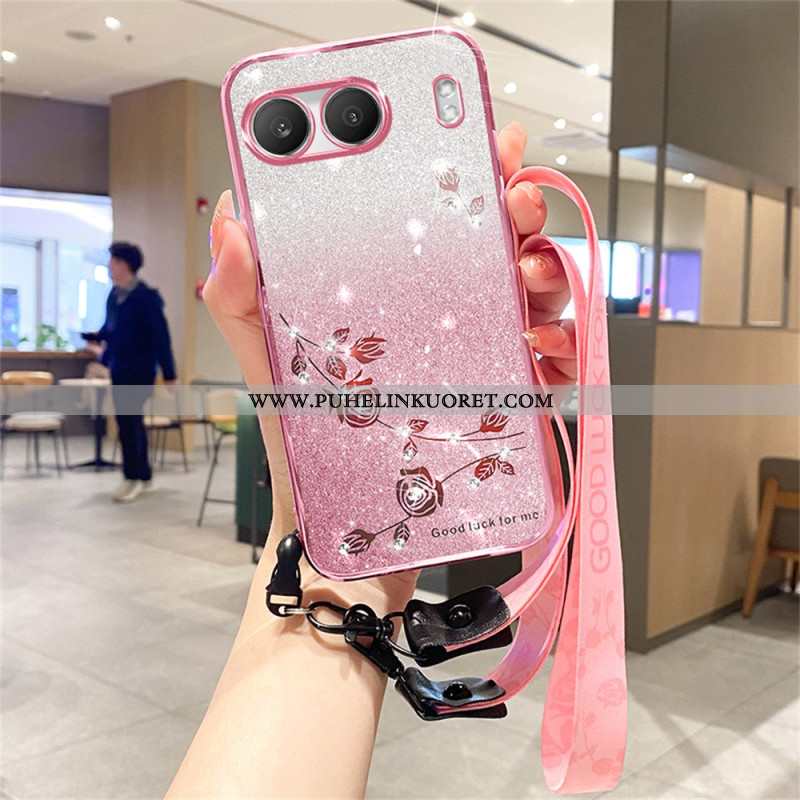 Kuori Oneplus Nord 4 Strasseilla Ja Paljeteilla Koristeltu Nauha