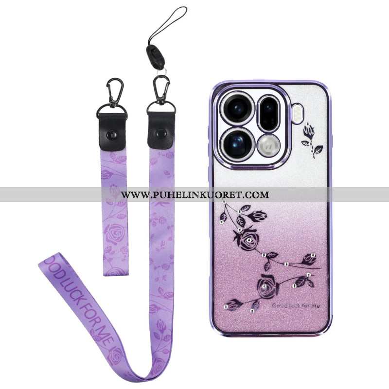 Kuori Oppo Find X9 Pro 5g Hihnoilla Koristeltuja Kukkia Ja Strasseja Suojakuori