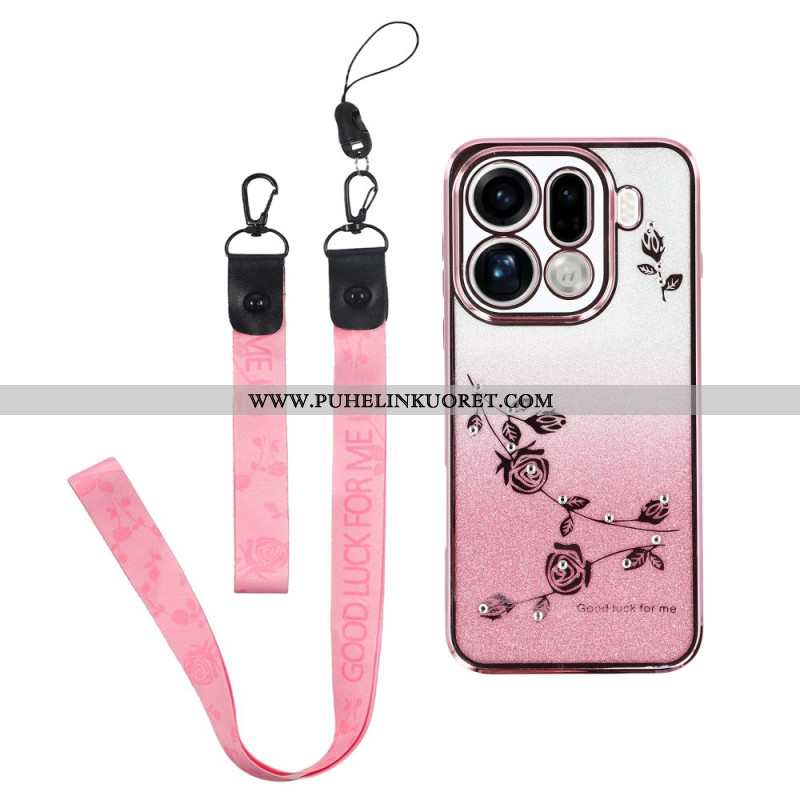 Kuori Oppo Find X9 Pro 5g Hihnoilla Koristeltuja Kukkia Ja Strasseja Suojakuori