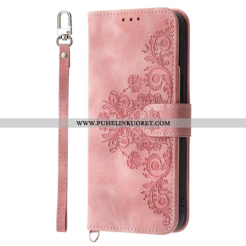 Kotelot Oppo Reno 14 Pro 5g Pitsimokkanahkaefekti Hihnalla Ja Olkahihnalla