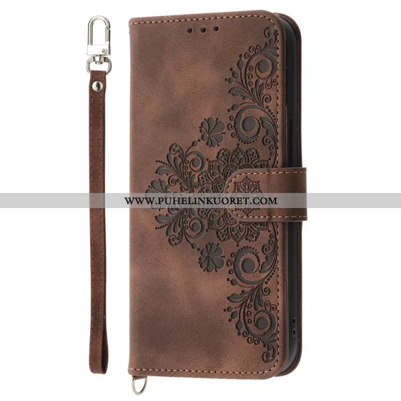 Kotelot Oppo Reno 14 Pro 5g Pitsimokkanahkaefekti Hihnalla Ja Olkahihnalla