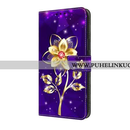 Kotelot Samsung Galaxy S25 Fe Kultaisia Kukkia Violetilla Taustalla Suojakuori