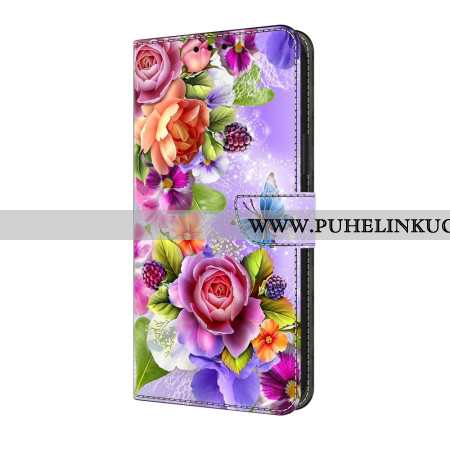 Nahkakotelo Samsung Galaxy S25 Fe Värikkäitä Kukkia