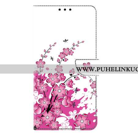 Nahkakotelo Samsung Galaxy S25 Plus 5g Vaaleanpunainen Kukkakuvio