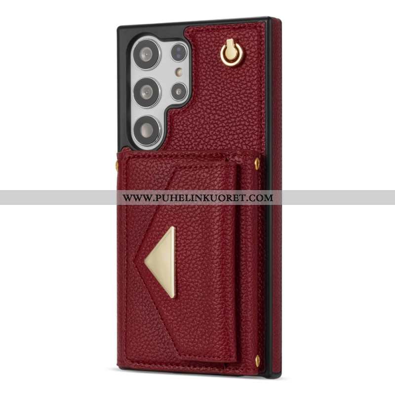 Puhelinkuoret Samsung Galaxy S25 Ultra 5g Nahkaefekti Korttikotelolla Ja Hihnalla
