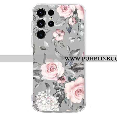 Kuori Samsung Galaxy S25 Ultra 5g Kukkakuvio Harmaalla Taustalla
