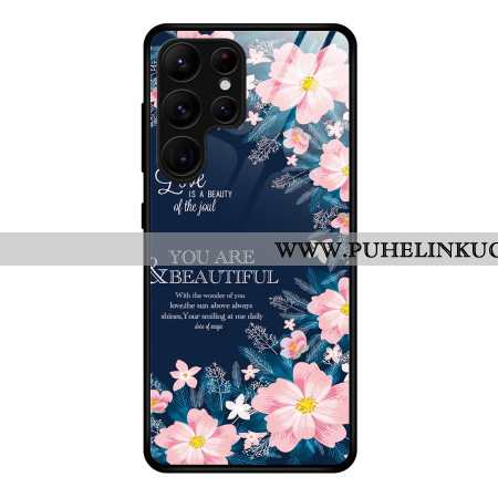 Kuori Samsung Galaxy S25 Ultra 5g Karkaistua Lasia Vaaleanpunaisia Kukkia Suojakuori