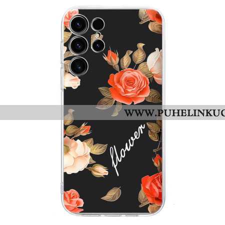 Puhelinkuoret Samsung Galaxy S25 Ultra 5g Kukkakuvio Mustalla Taustalla