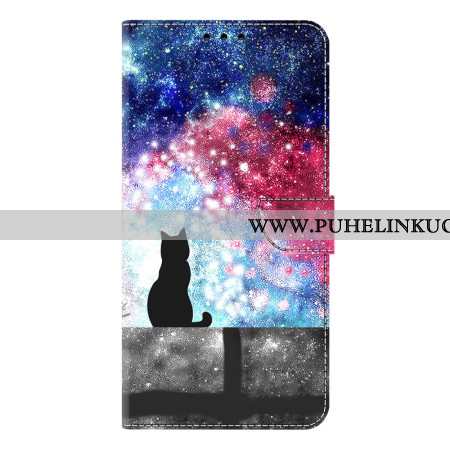 Nahkakotelo Samsung Galaxy S26 Plus Kissa Tähtitaivaalla