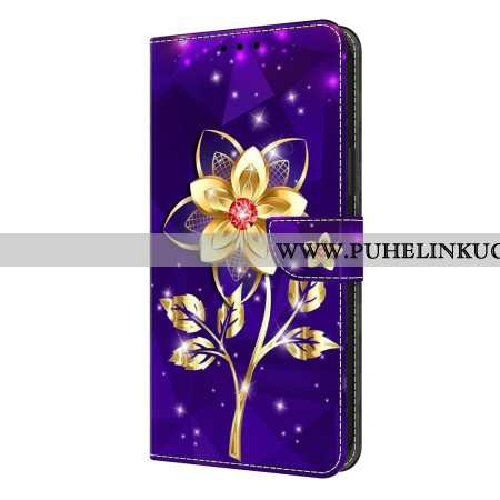 Kotelot Samsung Galaxy S26 Plus Puhelinkuoret Kultaiset Kukat Violetilla Taustalla