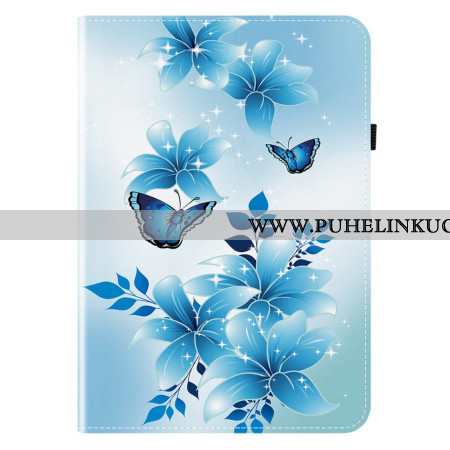 Kotelot Samsung Galaxy Tab S11 Perhosia Ja Sinisiä Kukkia
