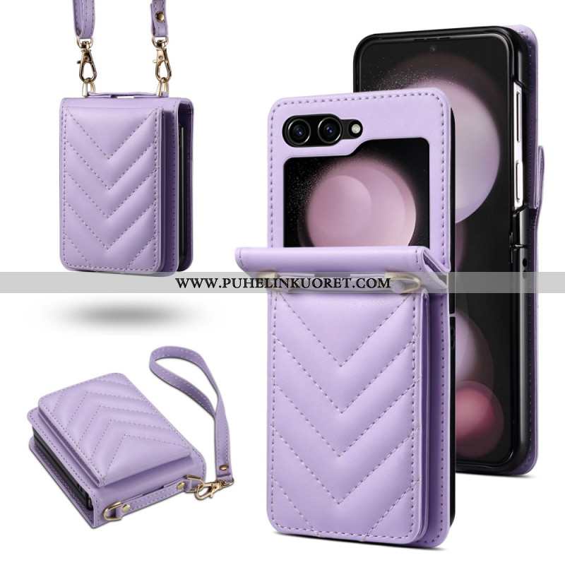 Kuori Samsung Galaxy Z Flip 7 Fe Tikattu Korttiteline Ja Olkahihna Suojakuori