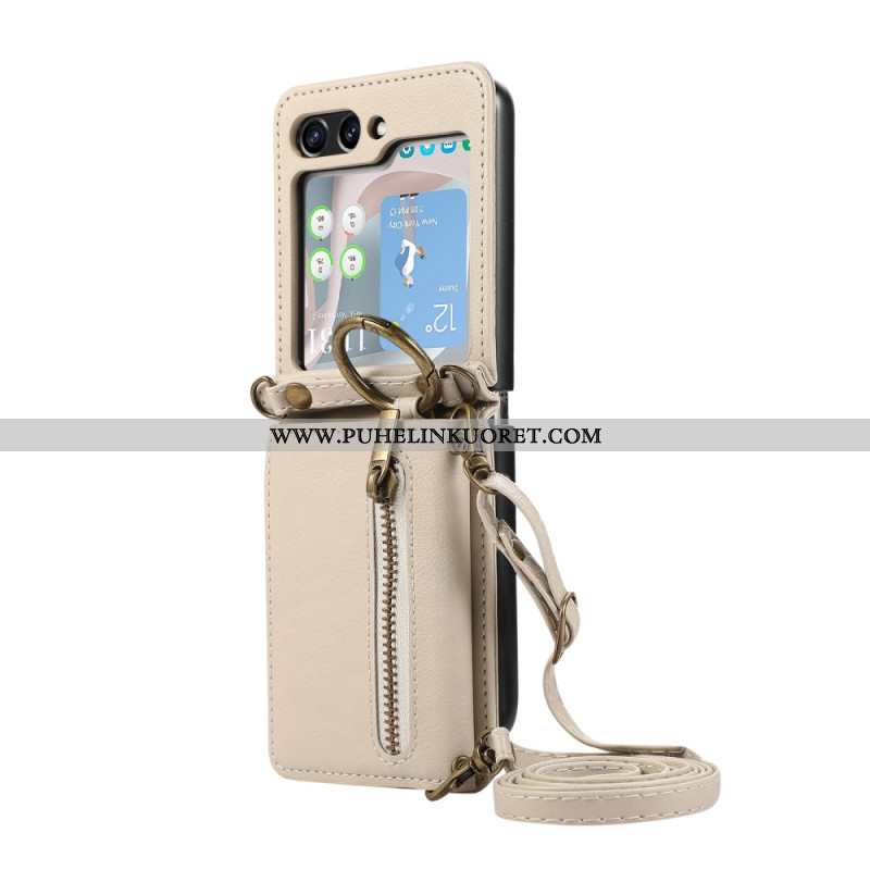 Kuori Samsung Galaxy Z Flip 7 Fe Vetoketjullinen Lompakko Ja Olkahihna Suojakuori
