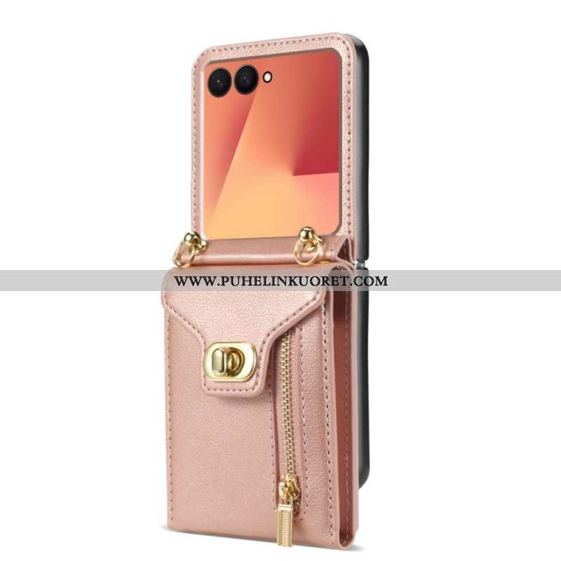 Kuori Samsung Galaxy Z Flip 7 Vetoketjullinen Lompakko Ja Olkahihna Suojakuori
