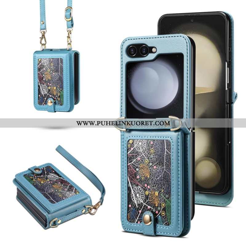 Kuori Samsung Galaxy Z Flip 7 Marmorinen Korttiteline Ja Olkahihna Suojakuori