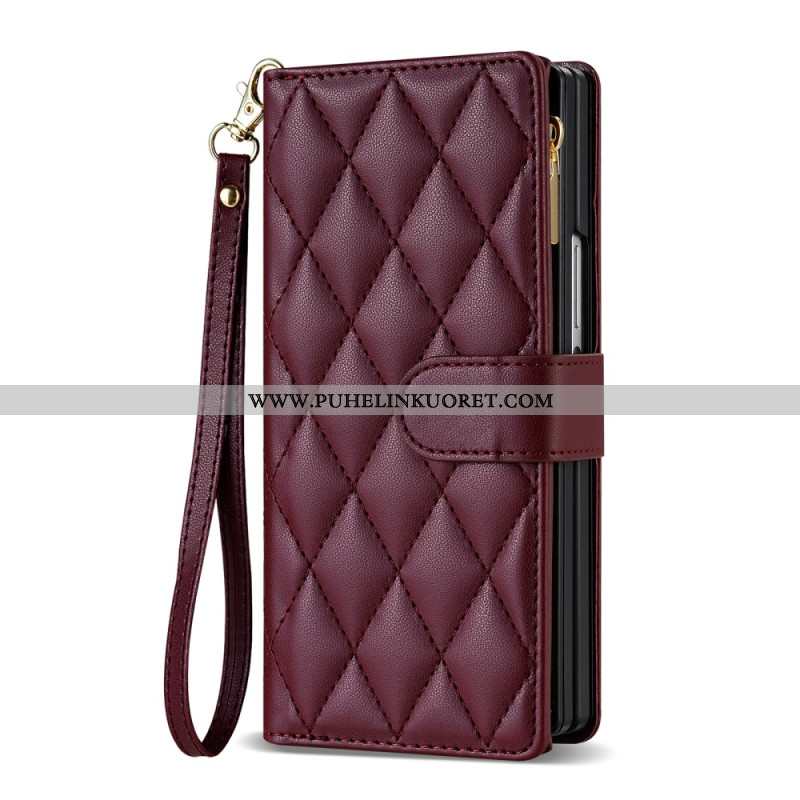 Nahkakotelo Samsung Galaxy Z Fold 7 Pehmustettu Olkahihnalla Ja Kaulanauhalla