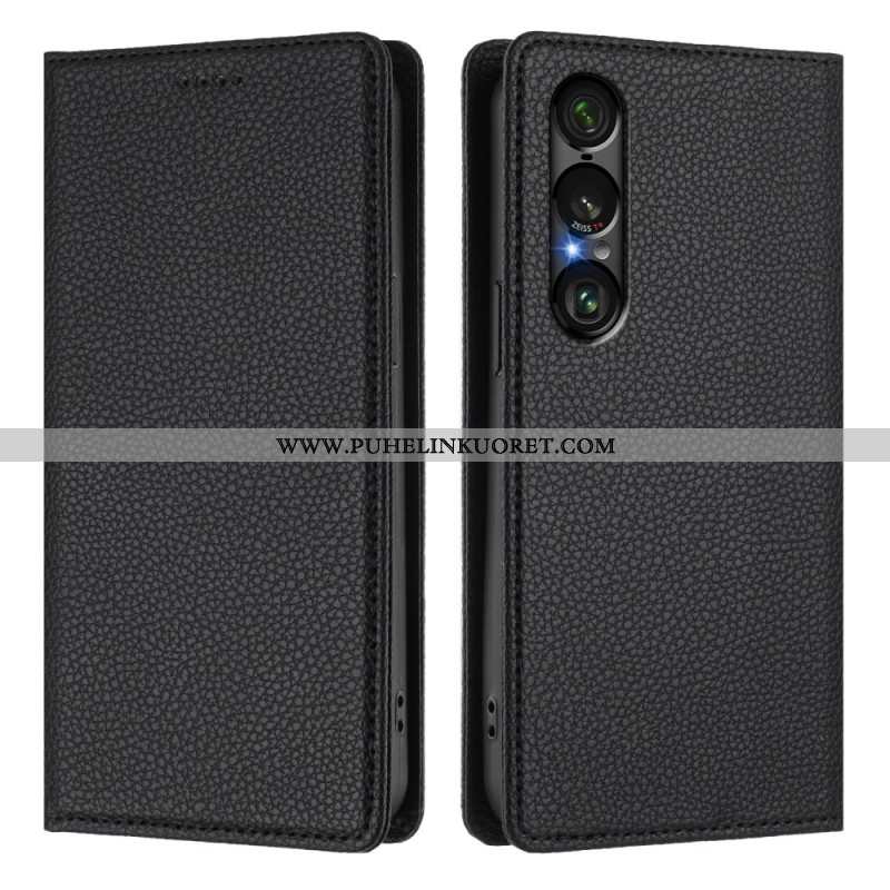 Nahkakotelo Sony Xperia 1 Vii Rfid-suojattu Litsikuvioinen Nahkakuvio Suojakuori