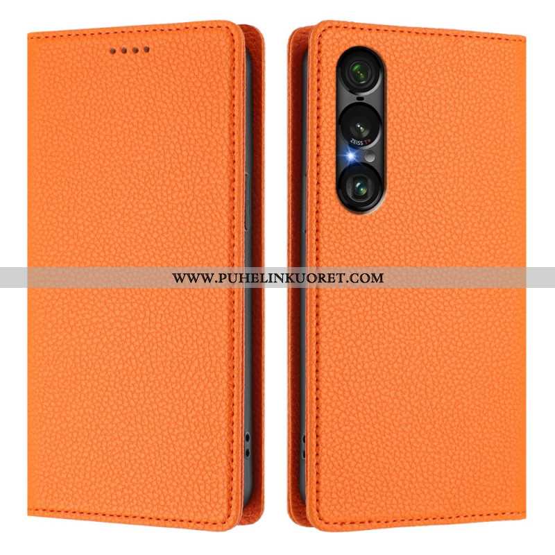 Nahkakotelo Sony Xperia 1 Vii Rfid-suojattu Litsikuvioinen Nahkakuvio Suojakuori