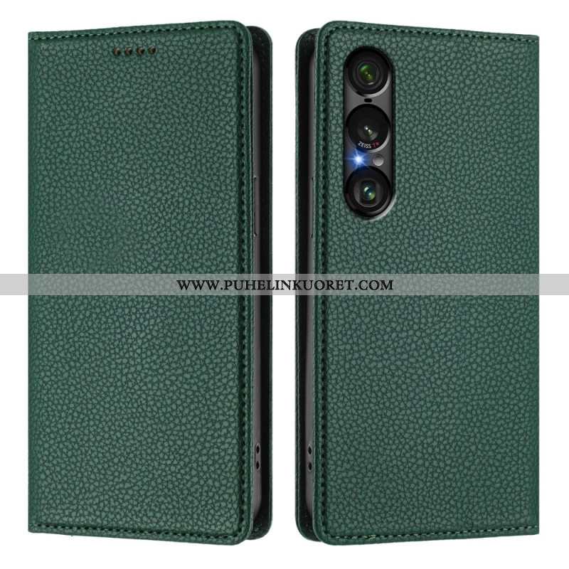 Nahkakotelo Sony Xperia 1 Vii Rfid-suojattu Litsikuvioinen Nahkakuvio Suojakuori