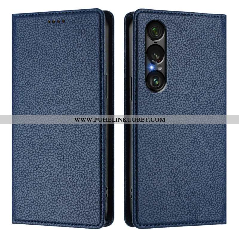 Nahkakotelo Sony Xperia 1 Vii Rfid-suojattu Litsikuvioinen Nahkakuvio Suojakuori