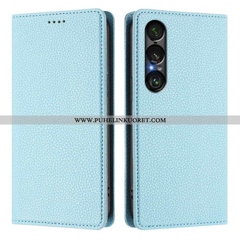 Nahkakotelo Sony Xperia 1 Vii Rfid-suojattu Litsikuvioinen Nahkakuvio Suojakuori