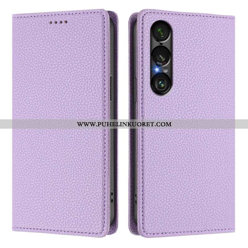 Nahkakotelo Sony Xperia 1 Vii Rfid-suojattu Litsikuvioinen Nahkakuvio Suojakuori