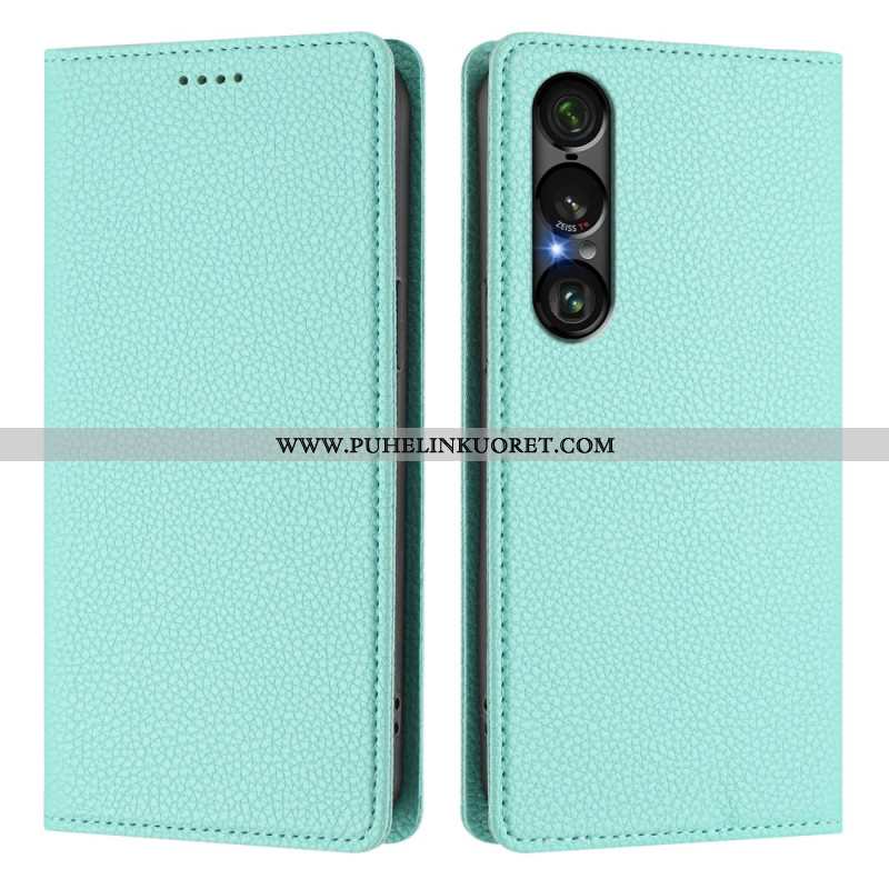 Nahkakotelo Sony Xperia 1 Vii Rfid-suojattu Litsikuvioinen Nahkakuvio Suojakuori