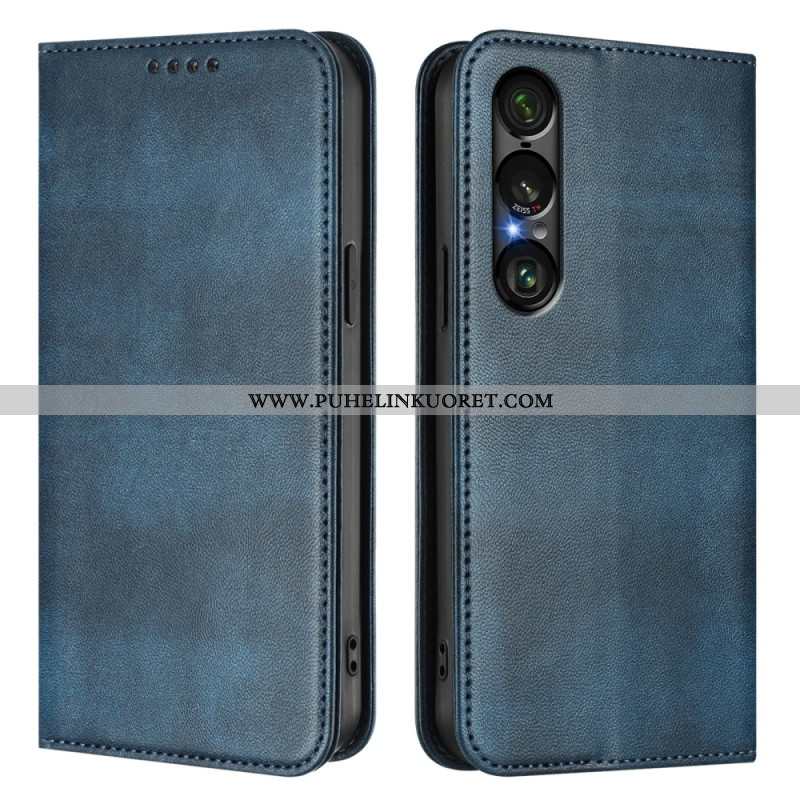 Nahkakotelo Sony Xperia 1 Vii Rfid-suojattu Retrokuvio Suojakuori