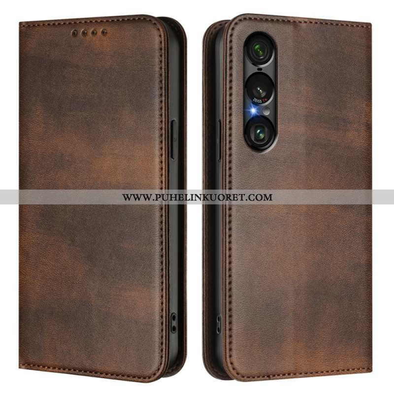 Nahkakotelo Sony Xperia 1 Vii Rfid-suojattu Retrokuvio Suojakuori