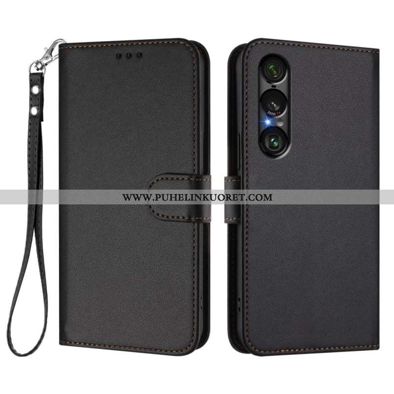 Kotelot Sony Xperia 1 Vii Nahkaefekti Ja Nauha Suojakuori