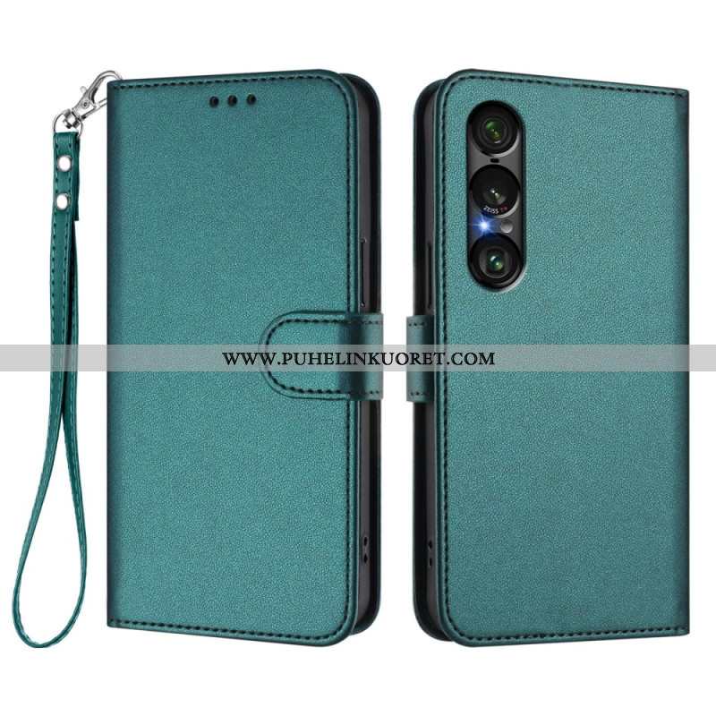 Kotelot Sony Xperia 1 Vii Nahkaefekti Ja Nauha Suojakuori