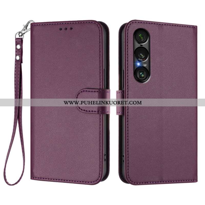 Kotelot Sony Xperia 1 Vii Nahkaefekti Ja Nauha Suojakuori