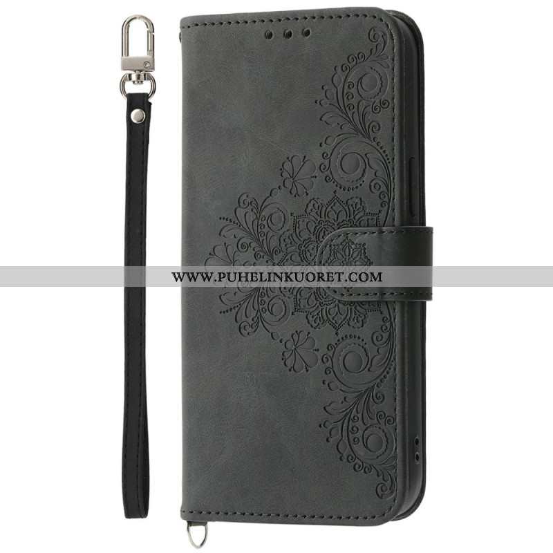 Kotelot Xiaomi 15 Pro Mokkanahkakuvio Kukkakuvio Jossa Hihna Ja Olkahihna Suojakuori