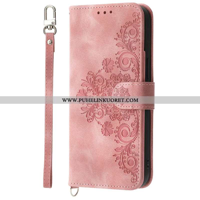 Kotelot Xiaomi 15 Pro Mokkanahkakuvio Kukkakuvio Jossa Hihna Ja Olkahihna Suojakuori