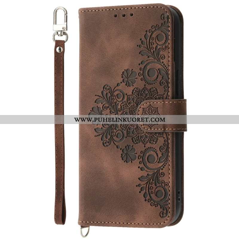 Kotelot Xiaomi 15 Pro Mokkanahkakuvio Kukkakuvio Jossa Hihna Ja Olkahihna Suojakuori