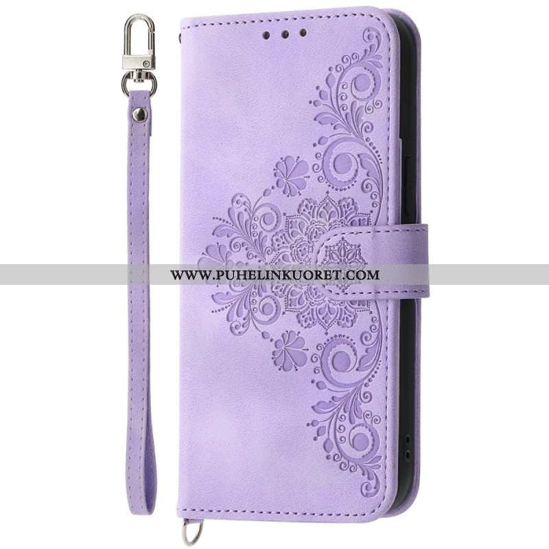 Kotelot Xiaomi 15 Pro Mokkanahkakuvio Kukkakuvio Jossa Hihna Ja Olkahihna Suojakuori