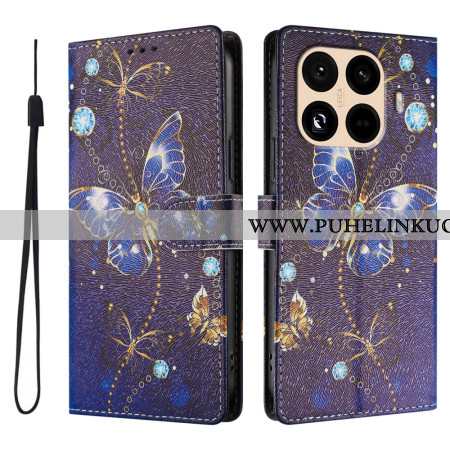 Kotelot Xiaomi 15t Pro Kultaisia Ja Sinisiä Perhosia