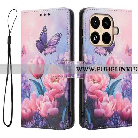 Nahkakotelo Xiaomi 15t Pro Tulppaanit Ja Perhoset