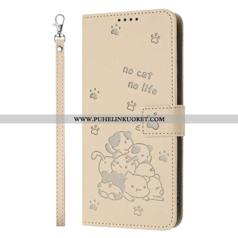 Nahkakotelo Xiaomi 17 Kissakuvio Ja Nauha