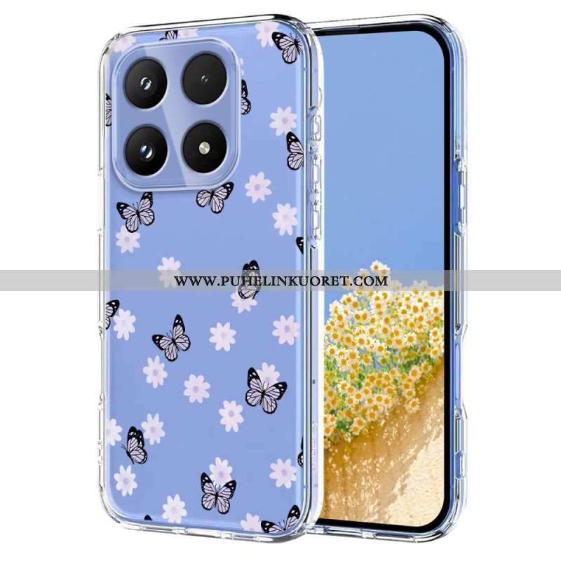 Kuori Xiaomi 17 Perhosia Ja Kukkia