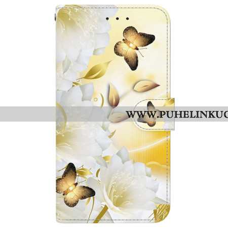 Kotelot Xiaomi Redmi Note 14 4g Kultaisia Perhosia Ja Kukkia