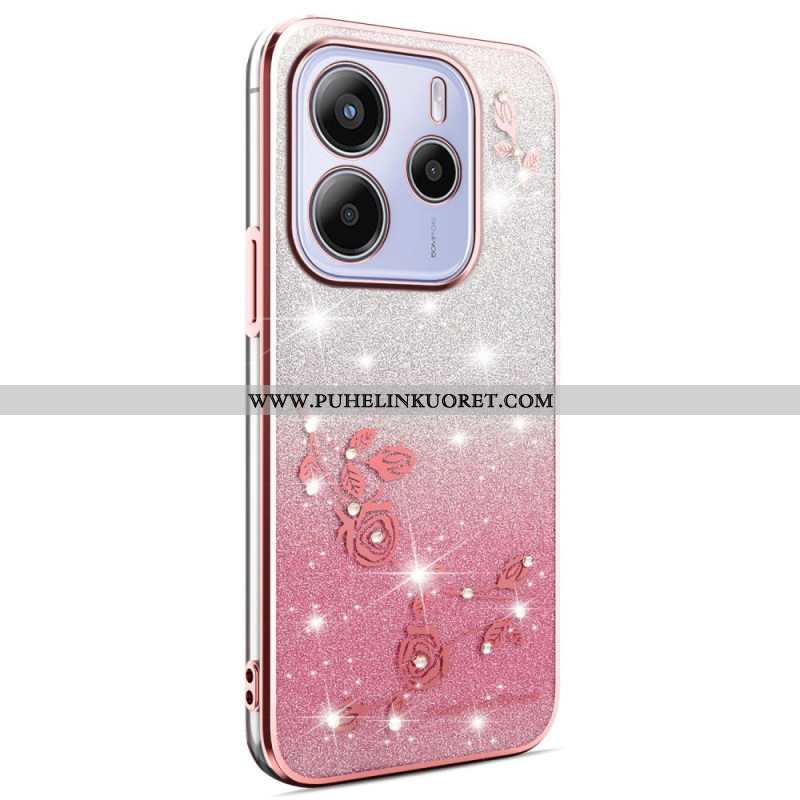 Case Xiaomi Redmi Note 14 4g Puhelinkuoret Liukuvärjätyt Kukat Kimallus