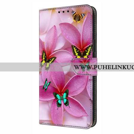 Kotelot Xiaomi Redmi Note 14 4g Vaaleanpunaisia Perhosia Ja Kukkia