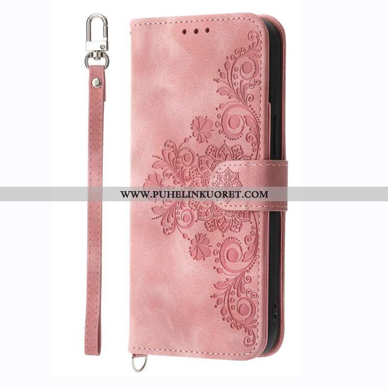 Nahkakotelo Xiaomi Redmi Note 14 4g Kukkakuvio Ja Hihnat