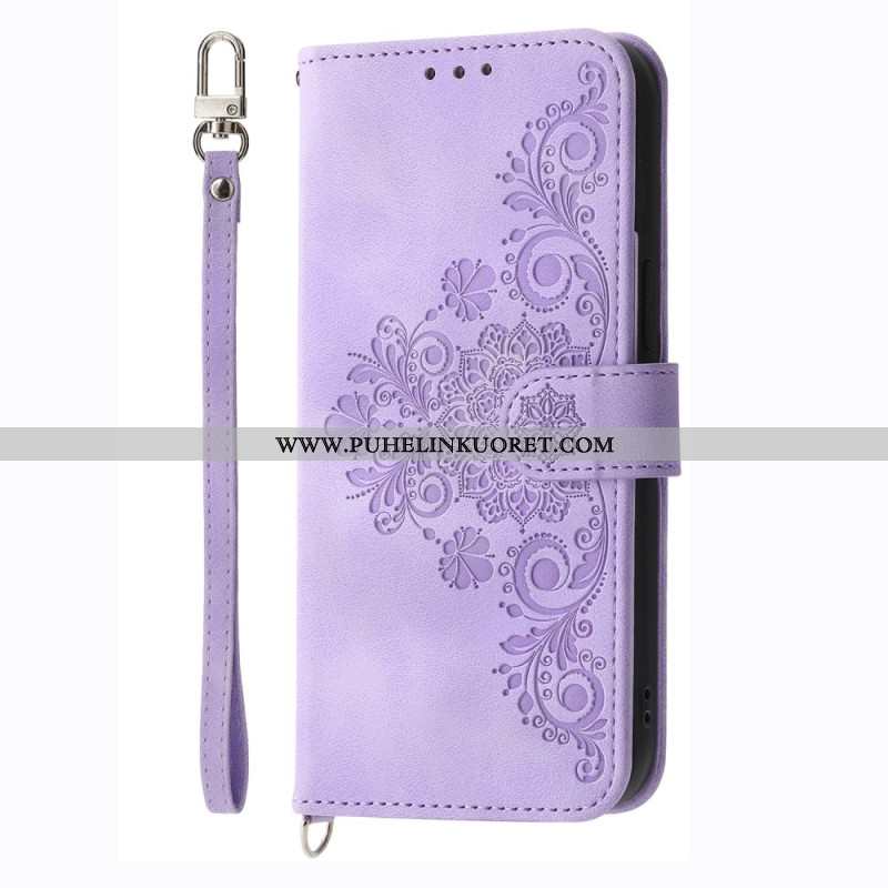 Nahkakotelo Xiaomi Redmi Note 14 4g Kukkakuvio Ja Hihnat