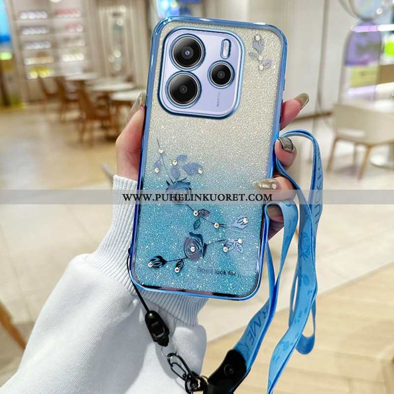 Kuori Xiaomi Redmi Note 14 4g Strasseja Ja Kukkia Sekä Nauha