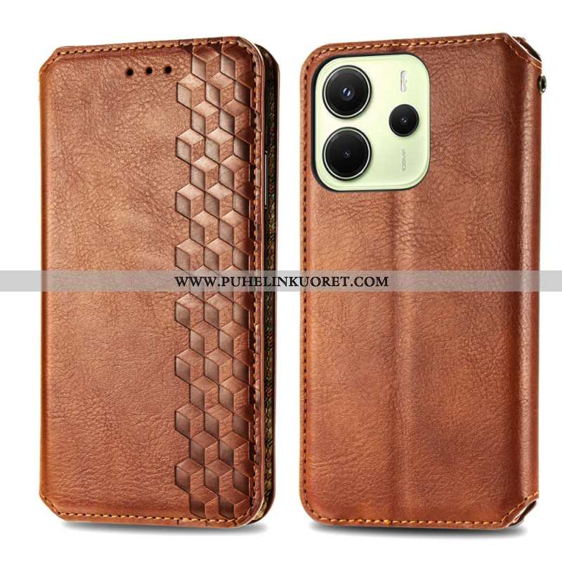 Nahkakotelo Xiaomi Redmi Note 14 4g Vintage-nahkakuvio Timanttikuviolla