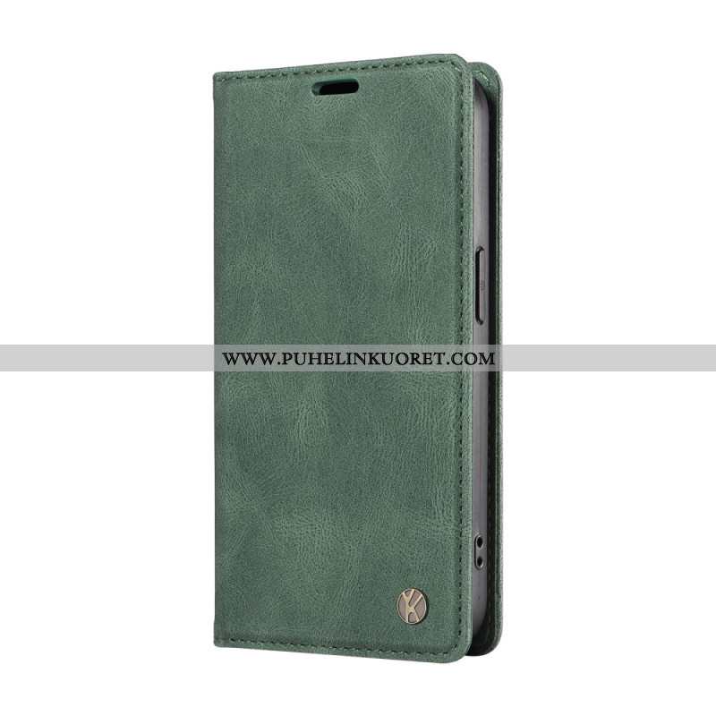 Nahkakotelo Xiaomi Redmi Note 14 4g Ykatu Ruskea Mokkanahkakuvio Suojakuori